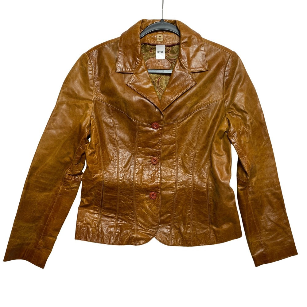 Wilsons Leather Jacket Womens M Tan Maxima Button-Down Blazer Coat